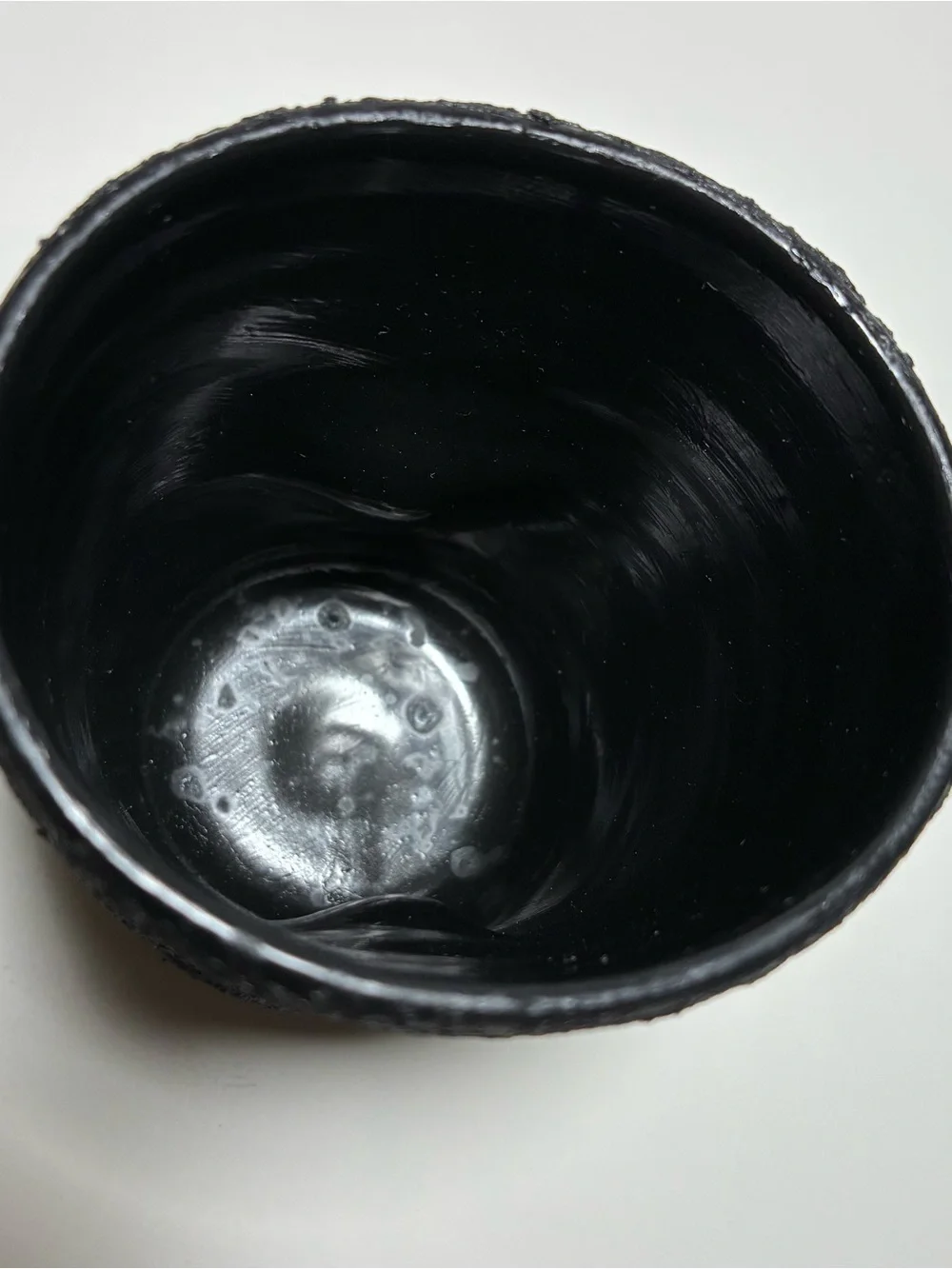 Handmade Repurposed Black Ceramic Cup Vase Textured Acrylic Painted Modern Decor